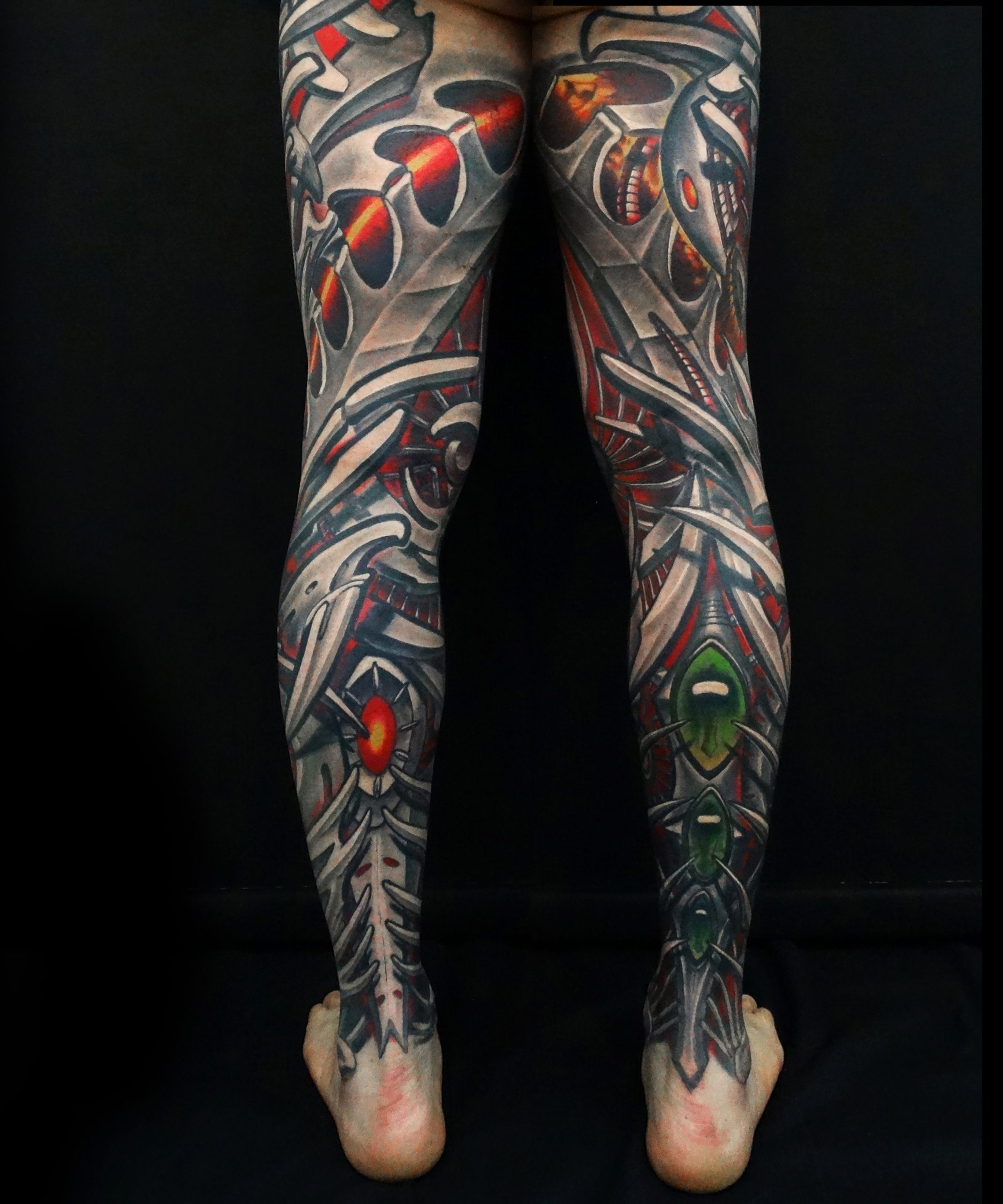 Full body suit biomechanical tattoos by Javier Obregon