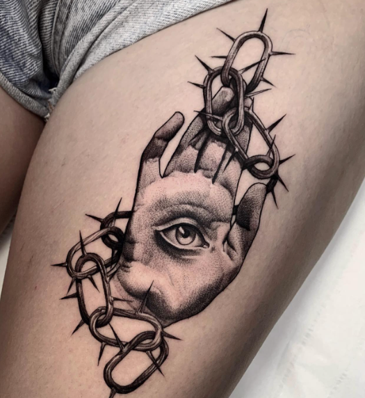 tatuaje de símbolo de ojo de mano